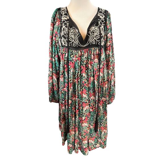 Floreat Anthropologie Boho Floral Embroidered Tunic‎ Dress V-Neck Size M - Picture 3 of 8